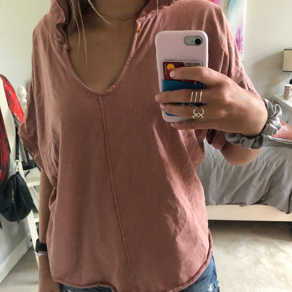 ⭐️(3 for $30) Pink short sleeve hoodie tee